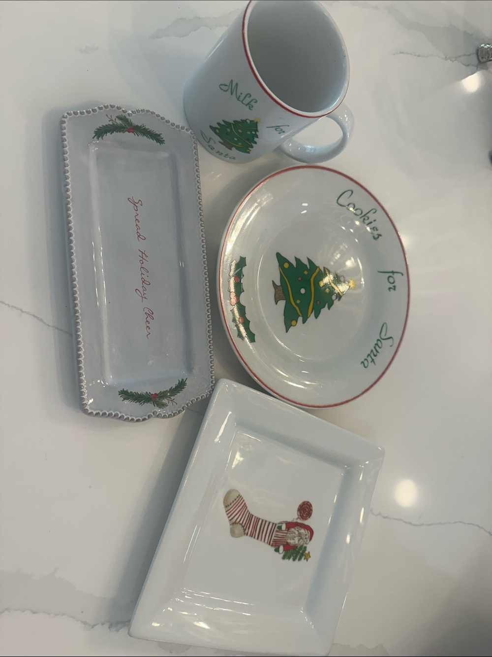 Holiday Dessert Plate Set - White with Red & Green Accents